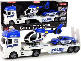 LEAN Toys Sada: Polícia, odťahovka, nákladné auto, autíčko, vrtuľník, zvuky, svetlá