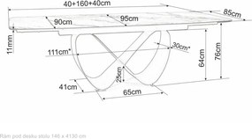 Rozkladací jedálenský stôl Infinity 160/240 cm biely mramor/čierny