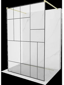 Mexen Kioto voľne stojaci sprchový panel 140 x 200 cm, čierny vzor 8 mm, zlaté brúsené