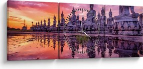 Obraz - Budhovia v západe slnka (s hodinami) (90x30 cm)