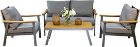 Garden Line LUBLANA HLINÍKOVÁ SÚPRAVA NÁBYTKU (SOFA + 2 KRESLÁ + STÔL) ŠEDÁ + ŠEDÉ VANKÚŠE *9545