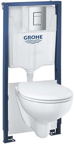 GROHE Solido 6v1 - prvok pre závesné WC, stavebná výška 113 cm + nástenná prípojka + závesné WC Rimless a Softclose sedátko Bau Ceramic + ovládacie tlačidlo Skate Cosmopolitan (chróm) + súprava na tlmenie hluku, 39586000