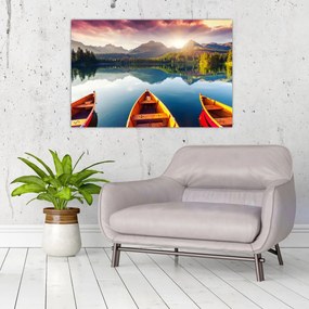 Obraz - Jazero s loďkami (90x60 cm)
