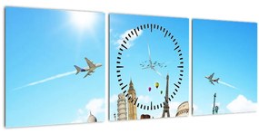 Obraz - Cestovanie (s hodinami) (90x30 cm)