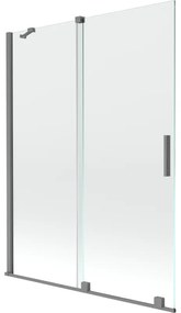 Mexen Velar, 2-krídlová posuvná vaňová zástena 130 x 150 cm, 8mm číre sklo, brúsený grafit, 896-130-000-01-95