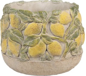 Béžový antik cementový kvetináč lemovaný citrónmi Lemoni - Ø 19*15cm