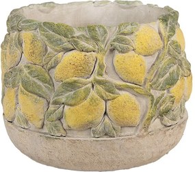 Béžový antik cementový kvetináč lemovaný citrónmi Lemoni - Ø 19*15cm