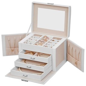 Šperkovnica so zrkadlom KARINA, 22,5x17,5x16,5cm, biela SongmicsHome