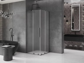 Mexen Velar L Duo, sprchový kút s posuvnými dverami 80 x 80 cm, 8mm sklo námraza, brúsený grafit, 871-080-080-02-33-66