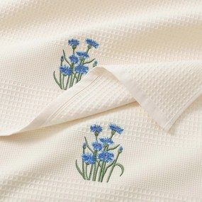 Goldea kuchynská vaflová utierka s výšivkou - chrpy na krémovom 50 x 70 cm