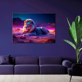 Obraz na plátně, Lev Příroda Zvíře Neon - 90x60 cm