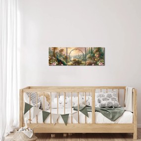 Obraz - Pávy v záhrade (s hodinami) (90x30 cm)