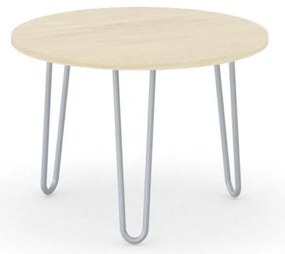 Okrúhly konferenčný stôl SPIDER, priemer 60 cm, sivo-strieborná podnož, doska dub prírodný