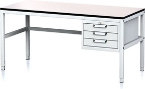 Nastaviteľný dielenský stôl MECHANIC II, 3 zásuvkový box na náradie, 1600x700x745-985 mm, sivá