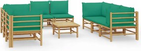 vidaXL 9-dielna sada nábytku do záhrady, zelené vankúše, bambusová
