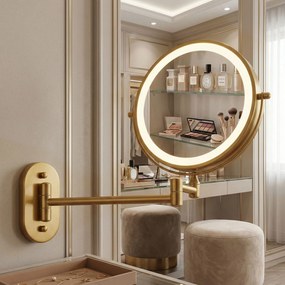 Rea Glow, kozmetické LED zrkadlo nástenné 20 cm, zlatá matná, HOM-70001