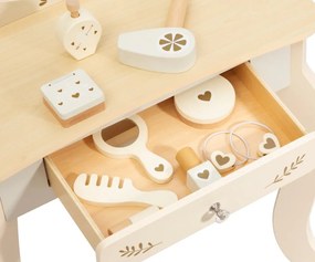 Veľká drevená toaletka ELLY pre deti s LED svetlom a taburetkou natural