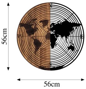 Nástenná dekorácia pr. 56 cm mapa drevo/kov