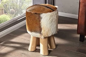 Dizajnový taburet Goat z pravej kože s kožušinou Teak 45cm
