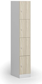Šatníková skrinka s úložnými boxmi, 4 boxy, 1850 x 300 x 500 mm, demont, cylindrický zámok, laminované dvere, dub prírodný