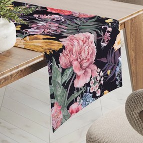Biante Zamatový behúň na stôl Tamara TMR-019 Záhradné kvety na čiernom 45x140 cm
