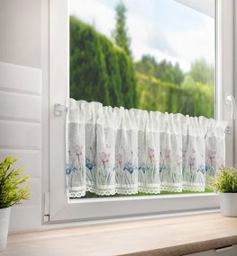 Dekorstudio Kuchynská záclonka DOLOREZ zdobená kvetinovou potlačou a čipkou 150 x 30 cm