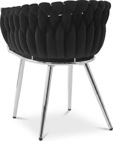 Zamatové jedálenské kreslo ORION VELVET so striebornými nohami, čierne