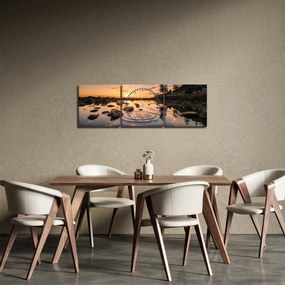 Obraz vodnej hladiny pri západe slnka (s hodinami) (90x30 cm)