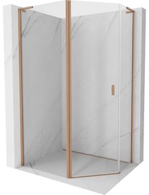 Mexen Mist L, päťuholníkový sprchový kút s krídlovými dverami, 100 x 80 cm, 8mm číre sklo, medený profil, 8A8L-100-080-65-00