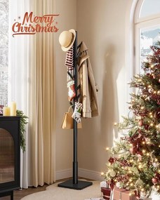 Stojací masívny drevený vešiak s nastavením výšky v čiernej farbe