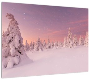 Sklenený obraz - Stromy pod snehovou prikrývkou (70x50 cm)
