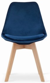 Zamatová stolička London modrá s prírodnými nohami