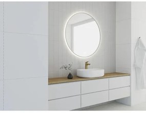 Guľaté zrkadlo do kúpeľne s osvetlením Round LED s bielym rámom Ø 80 cm s vypínačom a podložkou proti zahmlievaniu