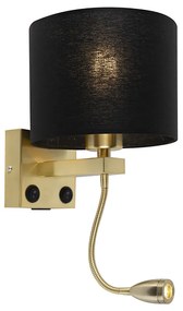 Art Deco nástenná lampa zlatá s USB a čiernym tienidlom - Brescia