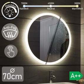 AQUAMARIN kúpeľňové LED zrkadlo okrúhle - 70 cm