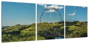 Obraz - Jazero v lesoch (s hodinami) (90x30 cm)