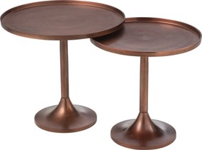 Set 2 medený antik kovový odkladací stolík Fone Alu Raw – Ø 56*49/ Ø 48*50 cm