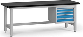 Pracovný stôl do dielne G4 so závesným boxom na náradie, MDF + PVC doska, 4 zásuvky, 2100 x 750 x 800 mm, modrá