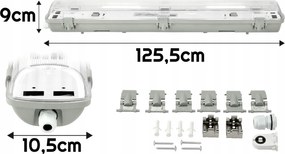 Sada LED svietidiel 120 cm, 36 W, 5760 lm, 6500 K, do garáže, s plechom