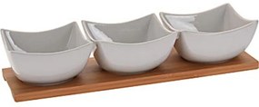 Miska servírovacia porcelánová na drevenom podnose 3ks KLC