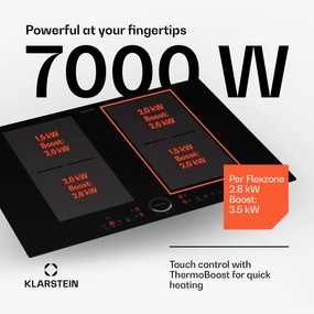 Klarstein Delicatessa 70 Flex, vstavaná indukčná varná doska, 4 zóny, 7000 W, sklokeramika