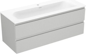 Mexen Rivel, kúpeľňová skrinka 120 cm s umývadlom Vela, 2 zásuvky, drážkovaná, sivá matná/biela, 91A20-12047-2-BFF62-W23M0