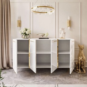 KOMODA SANTINO 4D BIELY LESK + ZLATÉ NOŽIČKY 158 cm