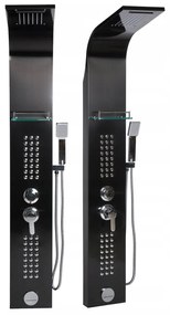 Sprchový panel PIOGGIA 5v1 - s výtokom do vane a policou - čierny lesklý