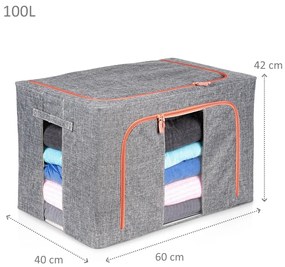Látkový pevný box na uskladnenie textilu, sivý PILLOW 60 x 42 x 40 cm (100l)