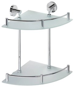 Sapho Sapho, X-ROUND E polička sklo roh dvojitá s hrazdou 280x355x380mm, chróm, XR604
