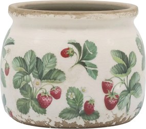 Krémový antik keramický obal na kvetináč s jahôdkami Fraises - Ø 12*9 cm
