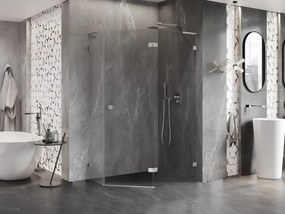 Mexen Lunar, L pravý výklopný päťuholníkový sprchový kút 100x90 cm, 8mm číre sklo, oceľový profil, 831L-100P-090L-97-00-P