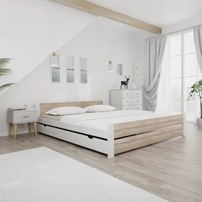Posteľ IKAROS DOUBLE 180 x 200 cm, biela/dub sonoma Rošt: S lamelovým roštom, Matrac: Matrac COCO MAXI 20 cm