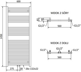 Mexen Pluton, elektrické vykurovacie teleso 1450x600 mm + vykurovacia tyč 900 W, čierna, W106-1450-600-2900-70